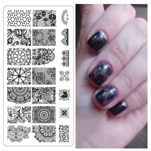 10 adet tırnak Transfer baskı çelik damgalama şablon Mix tasarımlar Nail Art resim damga damgalama tabaklar