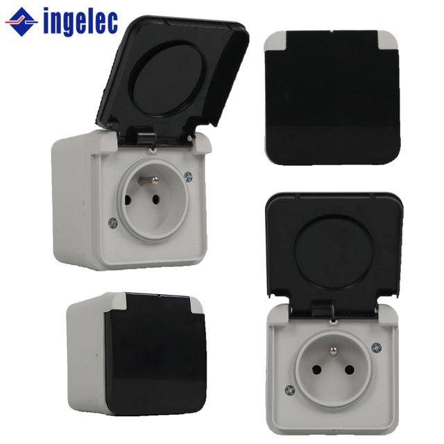 Ingelec EU France/Passed Standard 240V Power Socket Waterproof Outdoor Wall Socket Exposed Socket Switch