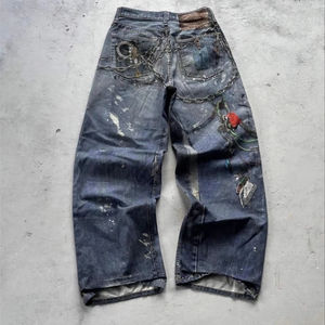 Jeans baggy pour homme personnalisés, 100% coton, denim délavé brodé, pantalon rétro Y2K, streetwear et pantalon de mode - Product Image 1