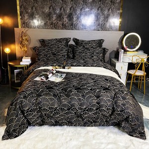 Phong Cách Đơn Giản Màu Đen Vàng Ai Cập Cotton Thoải Mái Bìa Cổ Điển Satin Jacquard Gối Bìa 4-Mảnh Bộ Đồ Giường Thiết Lập Nhà Cung Cấp - Product Image 4