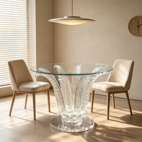 Maßgefertigter OEM Moderner Runder Esstisch aus Gehärtetem Glas mit Transparenter Blumen-Harz-Basis für Wohnzimmer