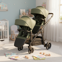 Poussette double de luxe 3-en-1 pour nouveau-nés avec dossier réglable à une main