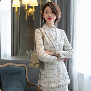 Costume de travail à carreaux pour <span class=keywords><strong>femme</strong></span>, jupe, costume, printemps, automne <span class=keywords><strong>2022</strong></span> - Product Image 4