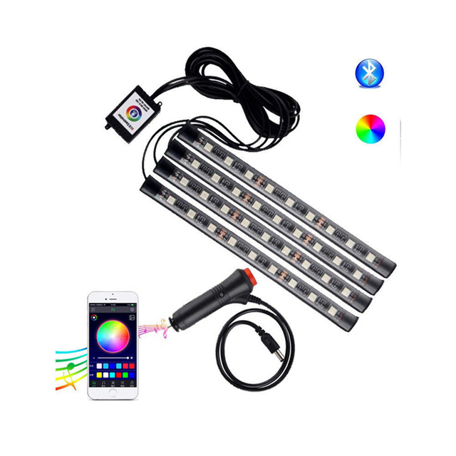 12 LED Car Interior Ambient Lights With APP Music Wireless Remote Control RGB Foot Decorative LED Strip Light Atmosphere Lamp