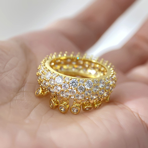Anillos de Eternidad de Lujo Estilo Hip-Hop, Chapados en Oro de 18K, con Circonitas Cúbicas Brillantes y Borlas, para Mujer - Product Image 3