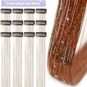 Extensiones de Cabello con Lentejuelas Doradas, 12 Piezas, Kit de Extensiones de Cabello con Clip para Niñas, 20.5 Pulgadas, Brillantes y Relucientes - Product Image 2