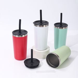 แก้วกาแฟสแตนเลส 304 แบบใหม่เรียบง่าย เก็บความร้อน-เย็น พร้อมหลอดดูด พกพาสะดวก ใช้ได้ทั้งที่ออฟฟิศและในรถยนต์ เหมาะสำหรับเป็นของขวัญ - Product Image 1