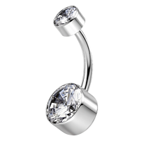 Anneaux de nombril barbell en titane ASTM F136 doré à double tête, fond plat circulaire, zircone incurvée, bijoux de corps perforés