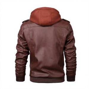 Veste de moto pour homme en cuir véritable marron respirant avec logo frontal coupe-vent slim fit avec fermetures éclair et doublure en cuir - Product Image 3