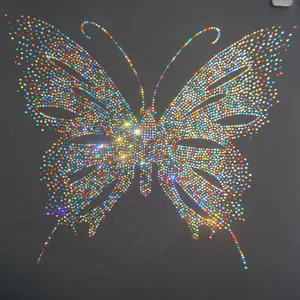 하이 퀄리티 빛나는 나비 모양 핫픽스 모조 다이아몬드 열 전달 3d 나비 열 전달 로고
