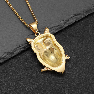 Collier pendentif hibou en acier inoxydable plaqué or pour hommes, bijoux du zodiaque animal, style hip hop - Product Image 4