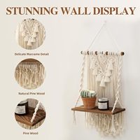 Étagère murale en macramé à un seul niveau, style bohème, faite à la main, tissée, pour le rangement des plantes, décoration de la maison, salle de bain, chambre à coucher