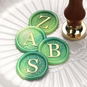 Têtes de tampons en laiton à motif de feuilles, alphabet 26 lettres, pour sceau de cire, décoration, tampon standard - Product Image 2