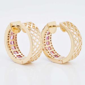 Boucles d'oreilles créoles pour femme, bijoux féminins en argent Sterling 925, modèle princesse, Tourmaline rose, collection 2021 - Product Image 5