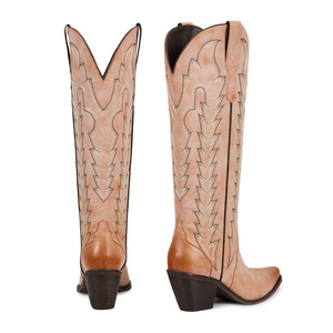 Botas Altas hasta la Rodilla con Punta en Pico para Mujer, Estilo Retro Vaquero, Botas Bordadas Occidentales con Tacón Bajo, Venta al Por Mayor de Fábrica WETKISS - Product Image 3