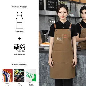 Delantales de lona personalizados a prueba de agua y aceite HUAN TE con logotipo personalizado Servicio OEM para cafés Chefs Restaurantes Bares Unisex - Product Image 4