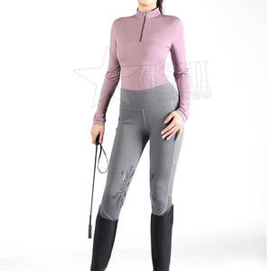 Tops ecuestres para mujer al por mayor, Blusa de manga larga para carreras, ropa de montar con cremallera, camisas de capa base para mujer - Product Image 4