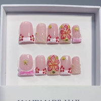 441-445 Faux ongles à presser faits main en forme de bec de canard, 10 pièces, réutilisables, en acrylique, pour enfants, motif carré artificiel