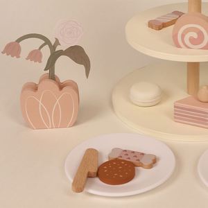 Juego de Accesorios de Cocina de Juguete para Niños, Mini Soporte para Cupcakes, Postres, Juego de Té de Madera para Niñas Pequeñas - Product Image 5