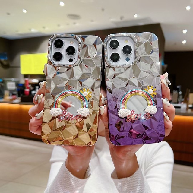 Rhinestone Bling Plating Phone Case With Mirror for iPhone 15 14 13 12 11 Pro Max Diamond Glitter Phone Case