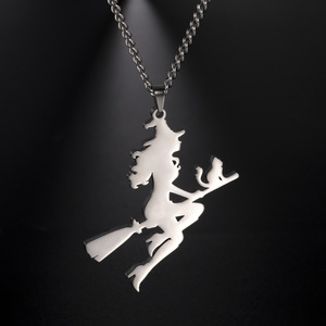Großhandel Edelstahl Hexer Besen Katze Halskette für Frauen Vergoldete Cartoon <span class=keywords><strong>Kette</strong></span> Modeschmuck Halsketten für Mädchen - Product Image 2