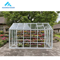 Serre de jardin extérieure, serre à entrée directe, deux aérations, une porte battante, serre en aluminium et verre