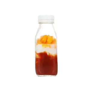 Transparent square empty 250ml 350ml 500ml milk juice cup sealed banana juice coffee glass drinking bottle