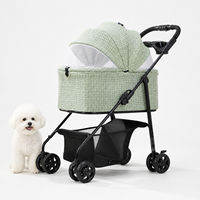 Poussette de luxe en tweed pour petits chiens et chats, capacité 20 kg, double ouverture, respirante, avec panier de rangement