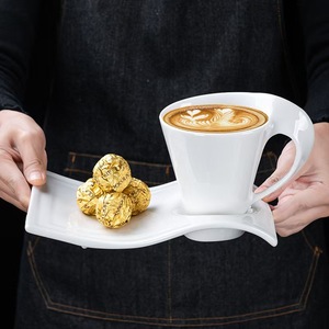 Tazza da Tè <span class=keywords><strong>e</strong></span> <span class=keywords><strong>Caffè</strong></span> in Porcellana Moderna con Portabiscotti, Tazza per Latte in Ceramica Unica con Piattino per Biscotti - Product Image 2