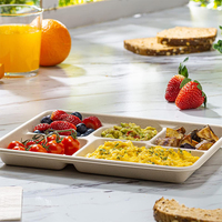 Plateau alimentaire à compartiments en bagasse de canne à sucre pour la maison, les restaurants, biodégradable, jetable, plateau à emporter à 5 compartiments