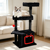 Arbre à chat de luxe gothique moderne, tour d'activités pour chat d'intérieur, griffoir en peluche, jouet en sisal, 3 niveaux, montage facile, 104 cm, tout en carton