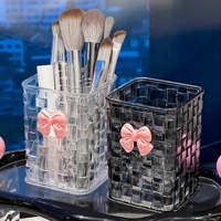 Boîte de rangement de bureau en rotin tressé de luxe moderne, plastique PET haut de gamme, compartiment pour rouge à lèvres, organisateur de cosmétiques