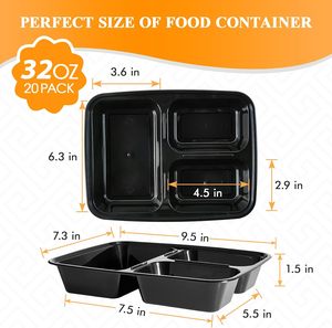 38oz 3 Compartment Meal Prep Containers, Food Storage <b>Lunch</b> <b>Box</b> with Lid - Product Image 2