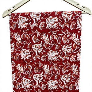 Premium Pure Cotton Floral Print Fabric features an exquisite <b>White</b> Flower Jaal Pattern set against a vibrant Red Hand Block - Product Image 1