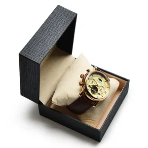 Benutzer definiertes Logo Luxus Geschenk Flaches Handgelenk Marke Aluminium Metall Mechanisches Uhren armband Holz armband Gehäuse Box Verpackung Uhr