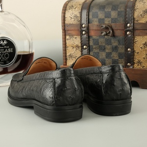 Mocasines de hombre 100% piel de avestruz, punta redonda, sin cordones, suela de goma acolchada, zapatos de vestir para oficina. - Product Image 4