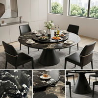 Table à manger en marbre noir Luca Black Rose |   Plateau rond moderne en marbre naturel avec plateau tournant, base en piédestal noir, taille personnalisée pour villa, OEM