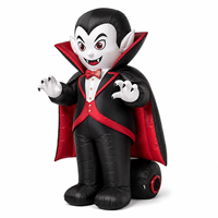 Vampire gonflable d'Halloween avec cape rouge, figurine Dracula lumineuse à LED pour la décoration de jardin, pelouse ou fête d'Halloween en extérieur
