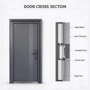 <span class=keywords><strong>Puerta</strong></span> de Entrada Industrial de Acero Galvanizado, <span class=keywords><strong>Puerta</strong></span> de Seguridad Metálica Gris con Tirador Vertical para Almacén y Edificio de Oficinas - Product Image 3