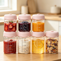Pot en verre vide avec couvercle ventilé en silicone, gradué, pour pudding, miel, nid d'oiseau, flocons d'avoine, soupe, confiture, 75ml, 100ml, 150ml, 200ml, 250ml, 300ml