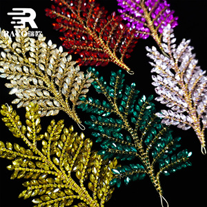 Pierre en verre fantaisie à dos plat, forme d'<span class=keywords><strong>arbre</strong></span> de Noël, bandeau, strass, appliques, patchs écologiques pour la décoration des cheveux de mariée - Product Image 1