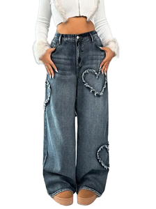 YUANBOFEI Jeans da <span class=keywords><strong>Donna</strong></span> di Alta Qualità, Stile Streetwear Vintage, Lavaggio Intenso, Bordo Grezzo, <span class=keywords><strong>Gamba</strong></span> <span class=keywords><strong>Larga</strong></span> e Dritta - Product Image 5