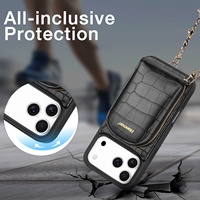 Étui de téléphone de luxe en cuir microfibre durable personnalisé en usine, avec bandoulière en métal et porte-cartes, protection à 360° pour 18 Pro