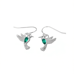 Orecchini Pendenti in Argento Tibetano con Colibrì, Cristallo Verde Marquise con Incassatura a Castone, Orecchini Pendenti alla Moda da Donna, Regalo - Product Image 1