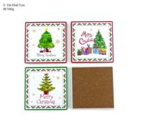 Sous-verres en céramique 3D de Noël de 4 pouces, formes ronde et carrée, écologiques, durables, vente en gros d'usine
