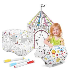 OEM Creative Kids Painting Graffiti Toy Large Paper Children DIY Drawing Doodle Doll Kids House 3D Painted Cardboard House