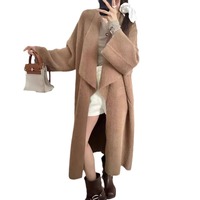 Winter New Style Französisch-Stil Imitation Nerz Samt lange Strickjacke für Frauen, lose und faule große Revers Pullover Jacke