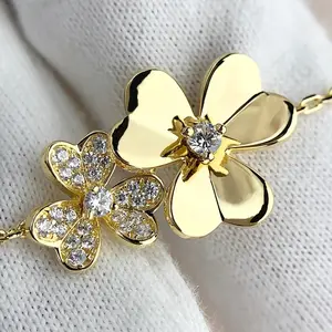 silver clover three-flower pendant necklace female heart inlaid with diamond plated 18k gold five-flower silver bracelet