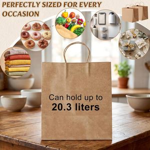 Bolsa de Papel Kraft Pequeña Personalizada con Asa, Logotipo Impreso, Bolsa de Embalaje para Alimentos para Llevar, para Panadería, Bocadillos, Deli, Sándwiches - Product Image 4