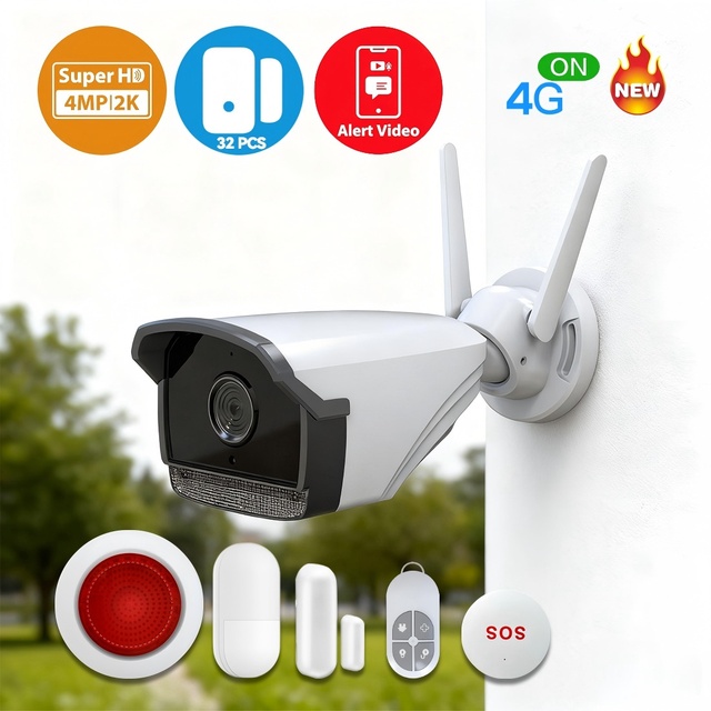Ai Hybrid Alarm Security Camera System Wireless Outdoor 4G/WiFi Night Vision IP67 Waterproof Pan-Tilt Two-Way Audio